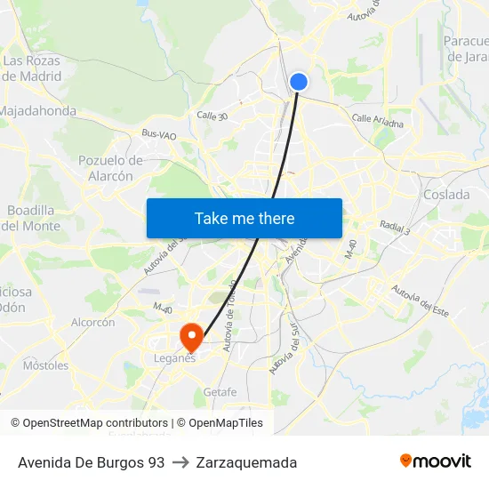 Avenida De Burgos 93 to Zarzaquemada map