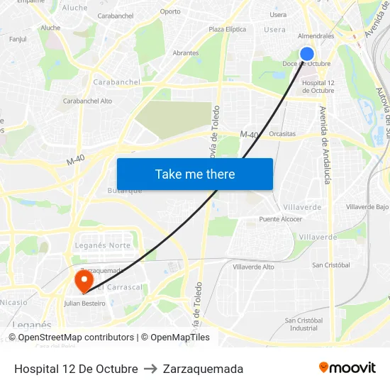 Hospital 12 De Octubre to Zarzaquemada map