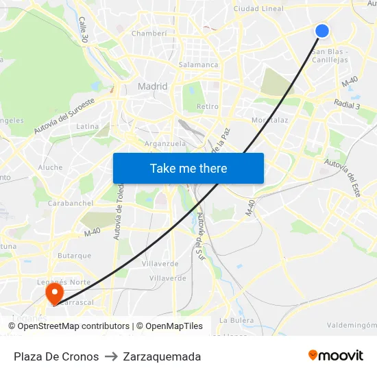Plaza De Cronos to Zarzaquemada map
