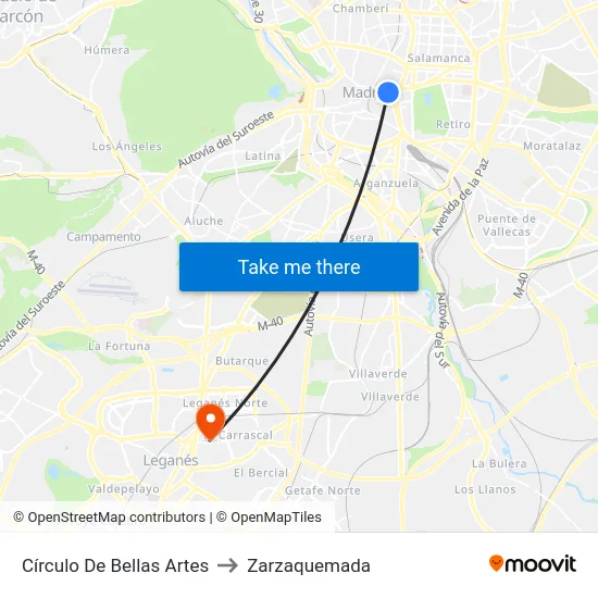 Círculo De Bellas Artes to Zarzaquemada map