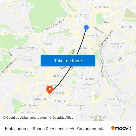 Embajadores - Ronda De Valencia to Zarzaquemada map