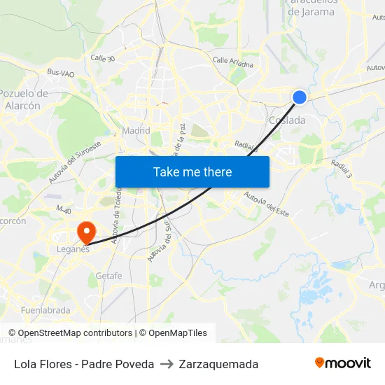 Lola Flores - Padre Poveda to Zarzaquemada map