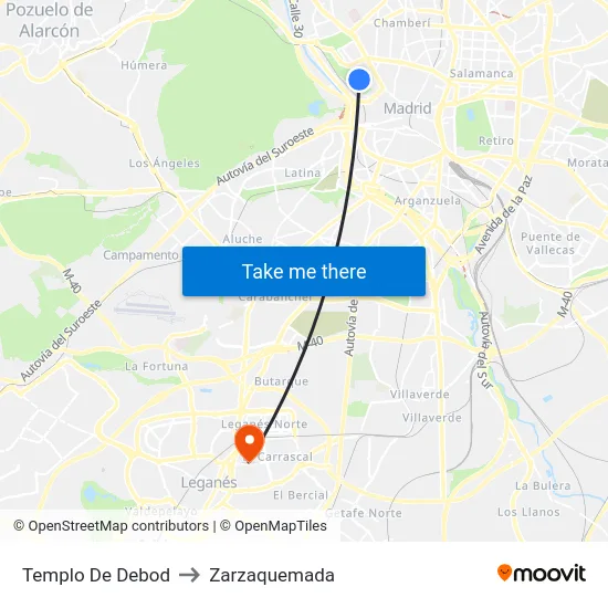 Templo De Debod to Zarzaquemada map