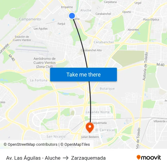 Av. Las Águilas - Aluche to Zarzaquemada map