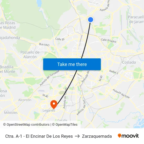 Ctra. A-1 - El Encinar De Los Reyes to Zarzaquemada map