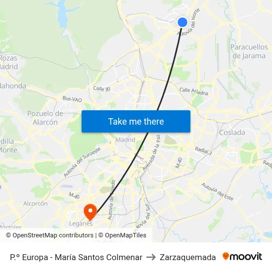 P.º Europa - María Santos Colmenar to Zarzaquemada map