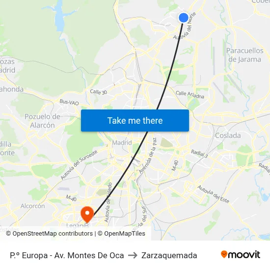 P.º Europa - Av. Montes De Oca to Zarzaquemada map