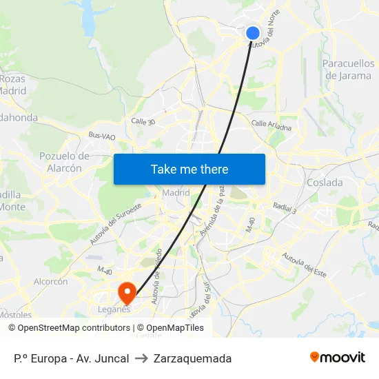 P.º Europa - Av. Juncal to Zarzaquemada map