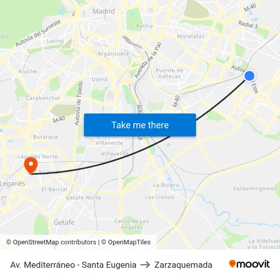 Av. Mediterráneo - Santa Eugenia to Zarzaquemada map
