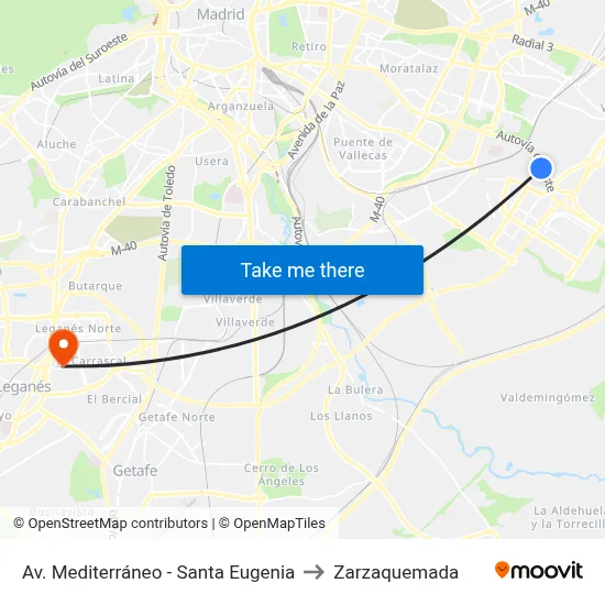 Av. Mediterráneo - Santa Eugenia to Zarzaquemada map