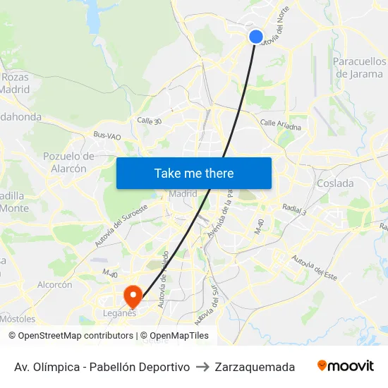 Av. Olímpica - Pabellón Deportivo to Zarzaquemada map