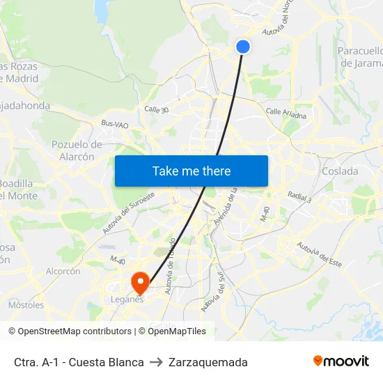 Ctra. A-1 - Cuesta Blanca to Zarzaquemada map