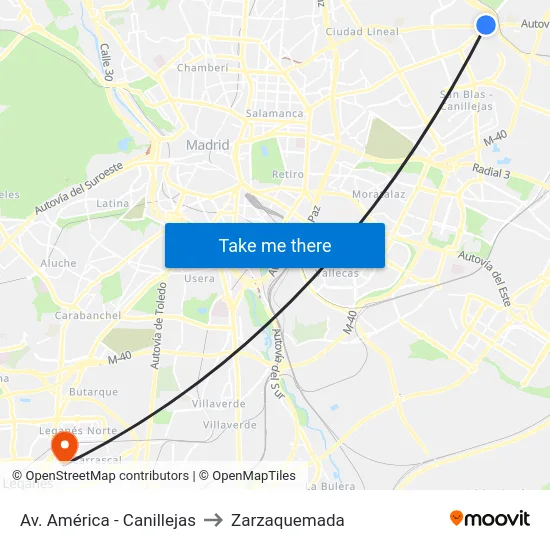Av. América - Canillejas to Zarzaquemada map