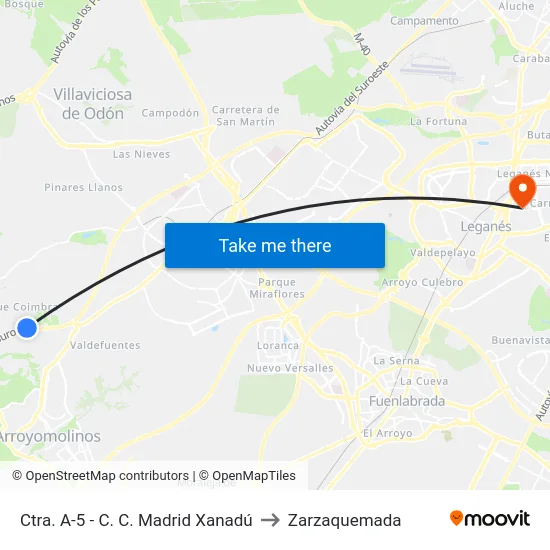 Ctra. A-5 - C. C. Madrid Xanadú to Zarzaquemada map