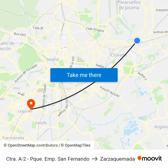 Ctra. A-2 - Pque. Emp. San Fernando to Zarzaquemada map