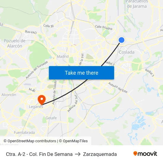 Ctra. A-2 - Col. Fin De Semana to Zarzaquemada map
