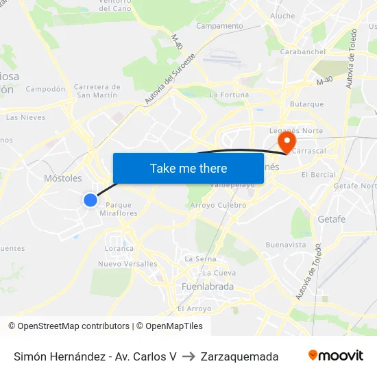 Simón Hernández - Av. Carlos V to Zarzaquemada map