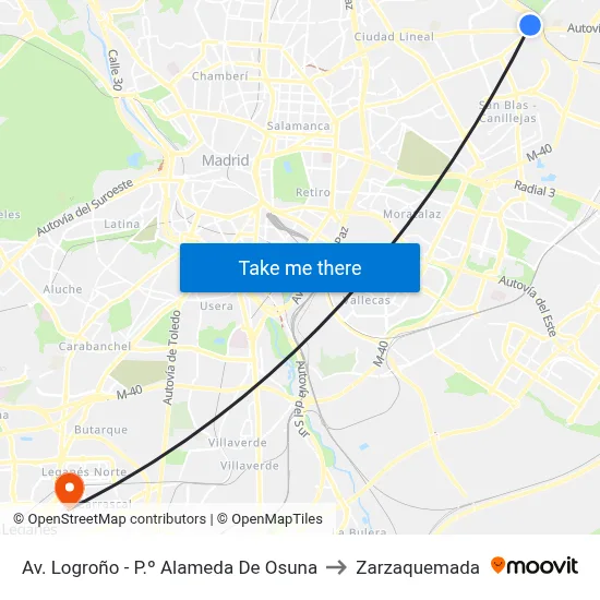 Av. Logroño - P.º Alameda De Osuna to Zarzaquemada map