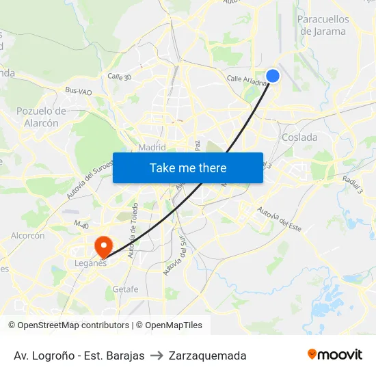 Av. Logroño - Est. Barajas to Zarzaquemada map