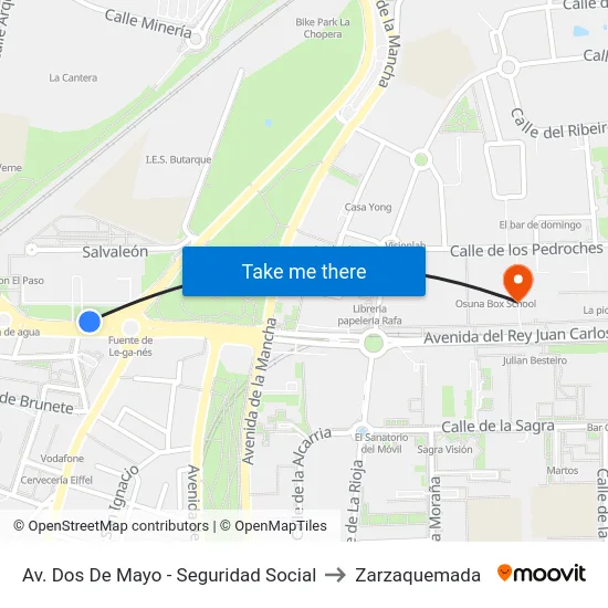 Av. Dos De Mayo - Seguridad Social to Zarzaquemada map