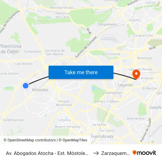 Av. Abogados Atocha - Est. Móstoles El Soto to Zarzaquemada map