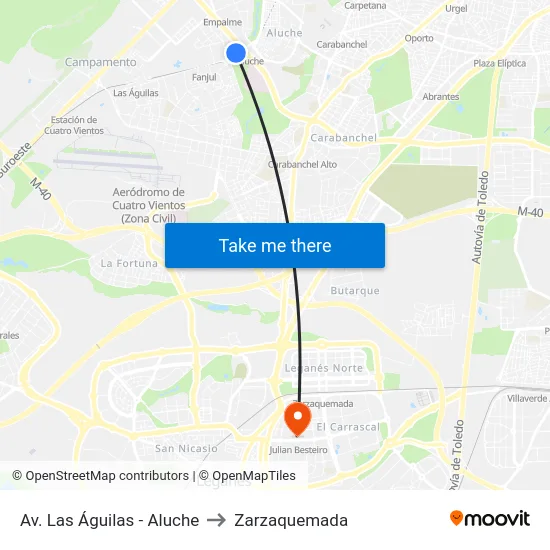 Av. Las Águilas - Aluche to Zarzaquemada map
