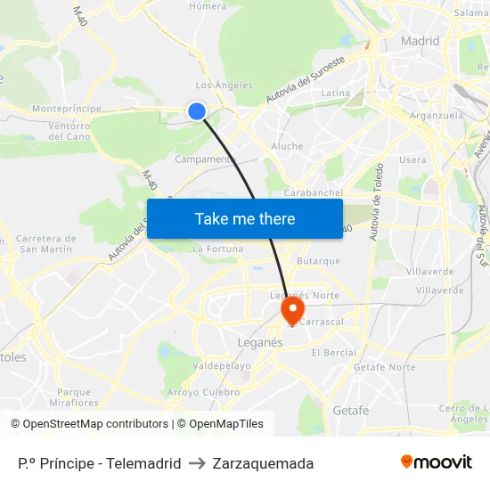 P.º Príncipe - Telemadrid to Zarzaquemada map