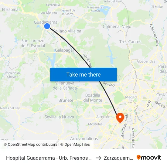 Hospital Guadarrama - Urb. Fresnos Jarosa to Zarzaquemada map
