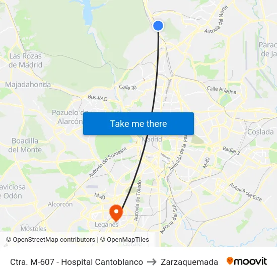 Ctra. M-607 - Hospital Cantoblanco to Zarzaquemada map