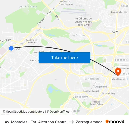 Av. Móstoles - Est. Alcorcón Central to Zarzaquemada map