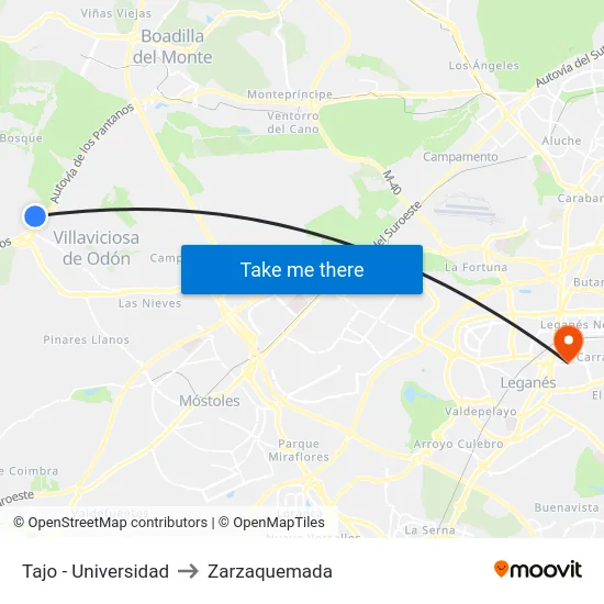 Tajo - Universidad to Zarzaquemada map