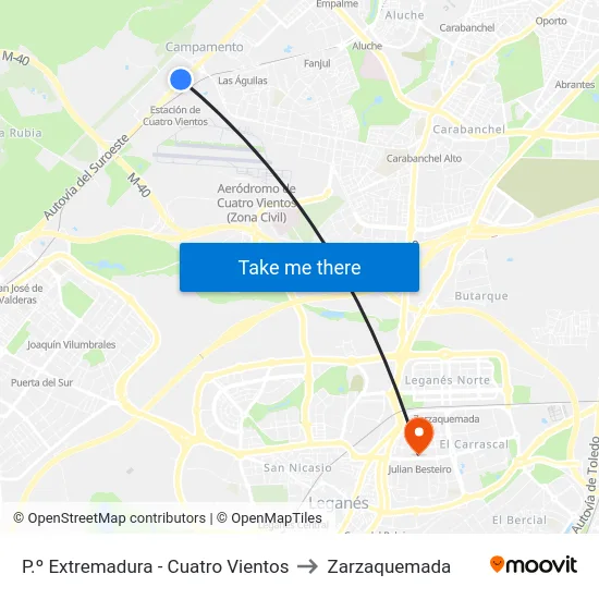 P.º Extremadura - Cuatro Vientos to Zarzaquemada map