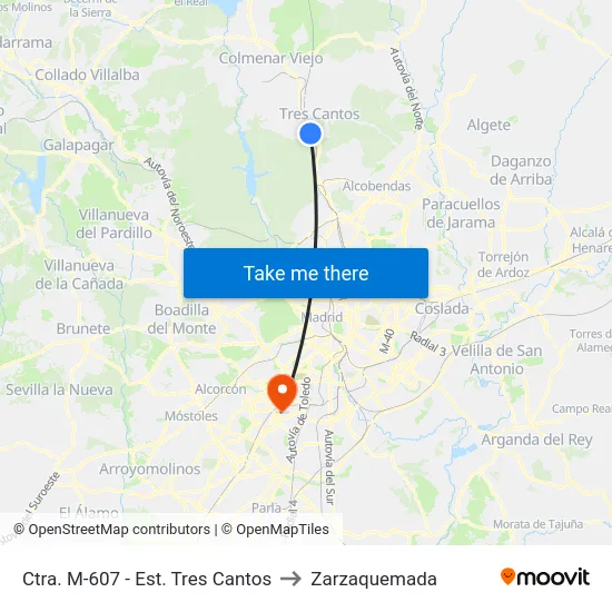 Ctra. M-607 - Est. Tres Cantos to Zarzaquemada map