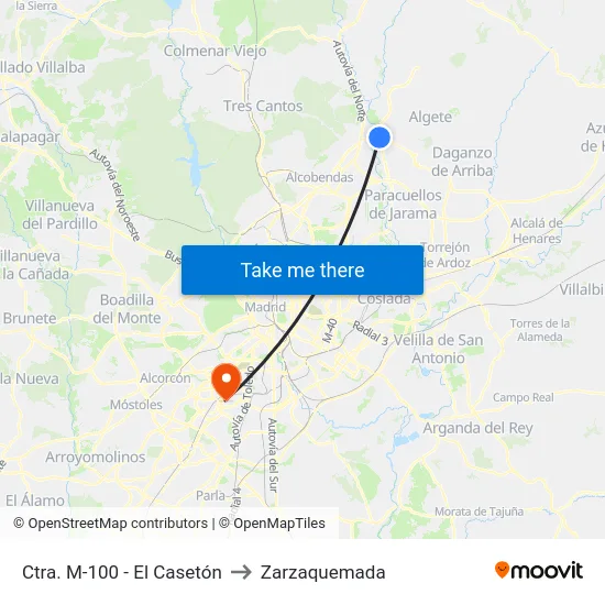 Ctra. M-100 - El Casetón to Zarzaquemada map