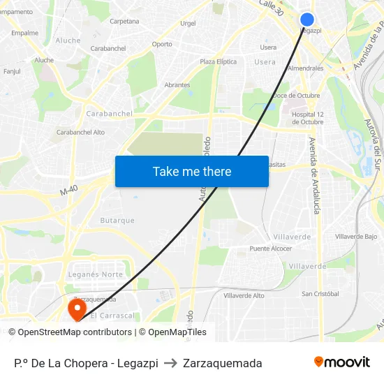 P.º De La Chopera - Legazpi to Zarzaquemada map