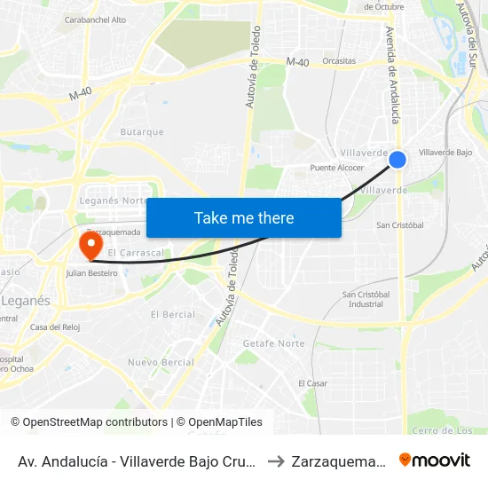 Av. Andalucía - Villaverde Bajo Cruce to Zarzaquemada map