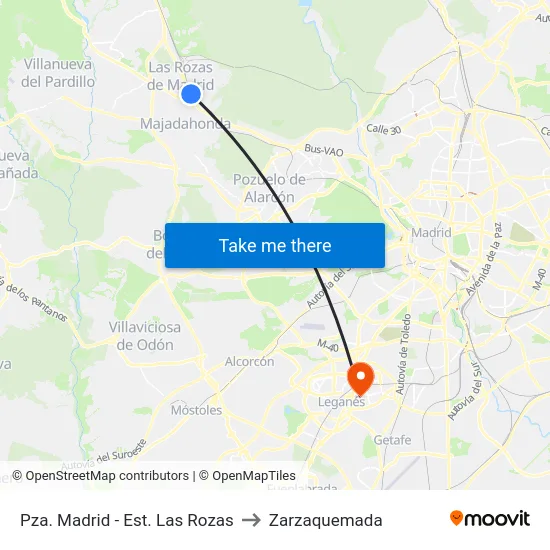 Pza. Madrid - Est. Las Rozas to Zarzaquemada map