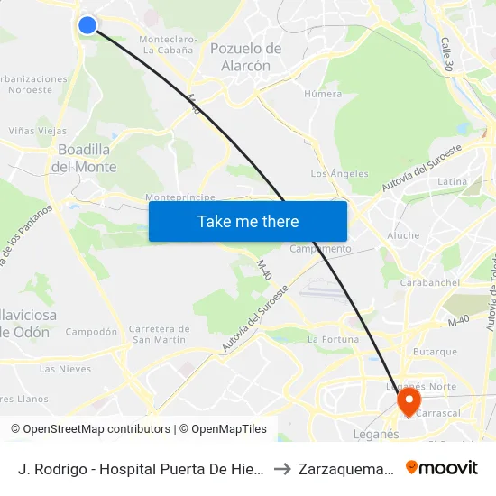 J. Rodrigo - Hospital Puerta De Hierro to Zarzaquemada map
