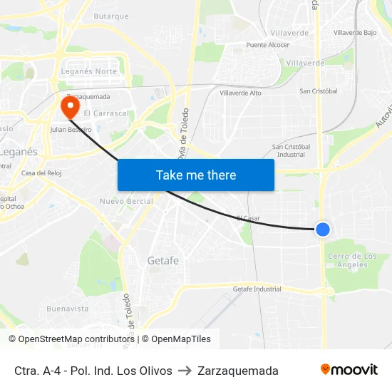 Ctra. A-4 - Pol. Ind. Los Olivos to Zarzaquemada map