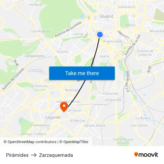 Pirámides to Zarzaquemada map