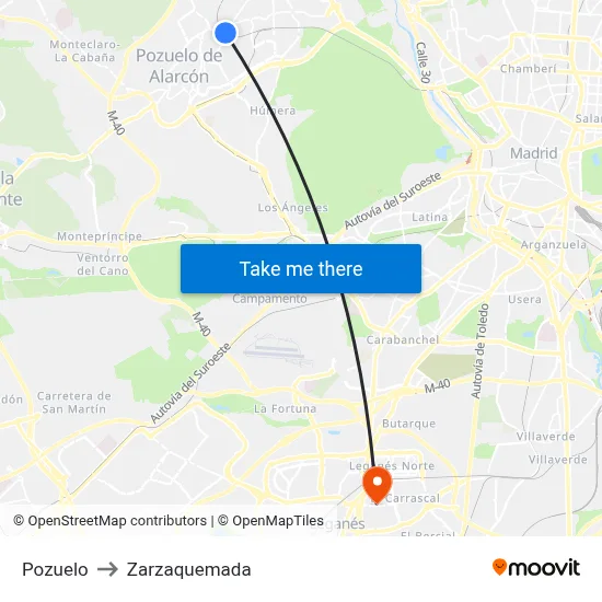 Pozuelo to Zarzaquemada map
