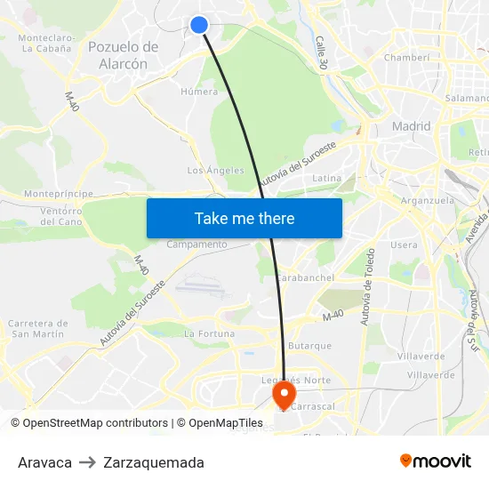 Aravaca to Zarzaquemada map