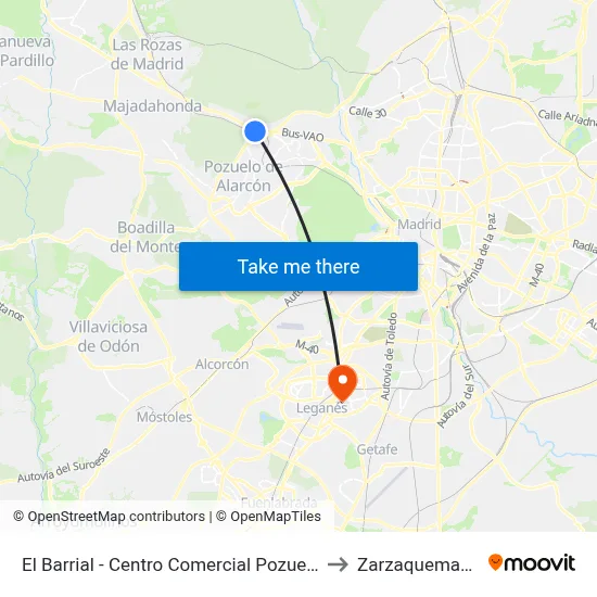 El Barrial - Centro Comercial Pozuelo to Zarzaquemada map