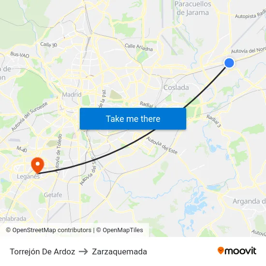 Torrejón De Ardoz to Zarzaquemada map