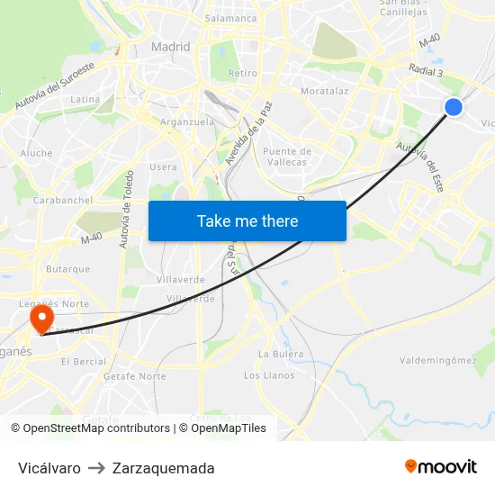 Vicálvaro to Zarzaquemada map