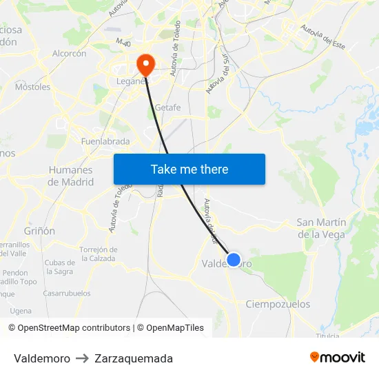 Valdemoro to Zarzaquemada map