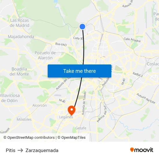 Pitis to Zarzaquemada map