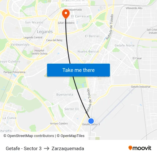 Getafe - Sector 3 to Zarzaquemada map
