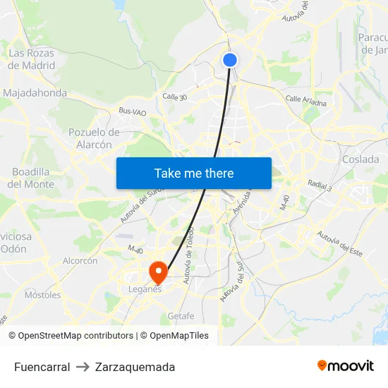 Fuencarral to Zarzaquemada map