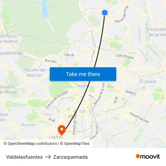 Valdelasfuentes to Zarzaquemada map